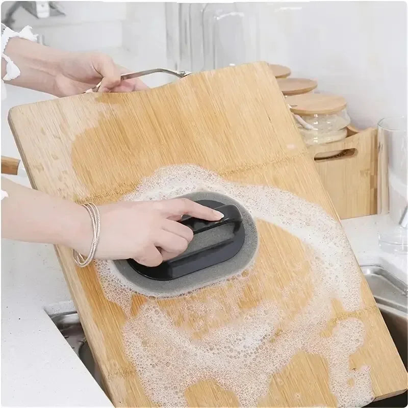 Reusable Emery Magic Sponge - Kitchen Pot Brush with Handle for Easy