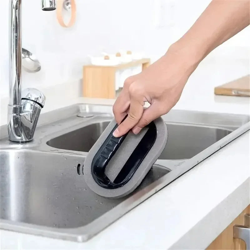 Reusable Emery Magic Sponge - Kitchen Pot Brush with Handle for Easy