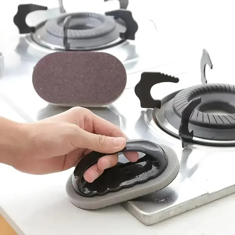 Reusable Emery Magic Sponge - Kitchen Pot Brush with Handle for Easy