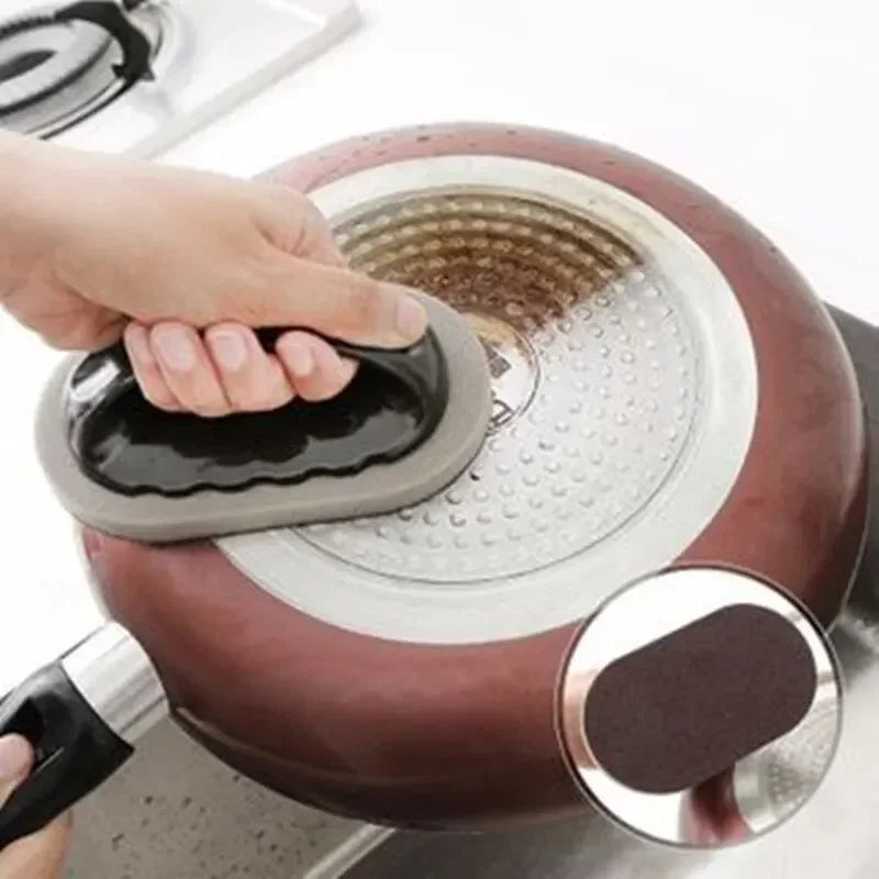 Reusable Emery Magic Sponge - Kitchen Pot Brush with Handle for Easy