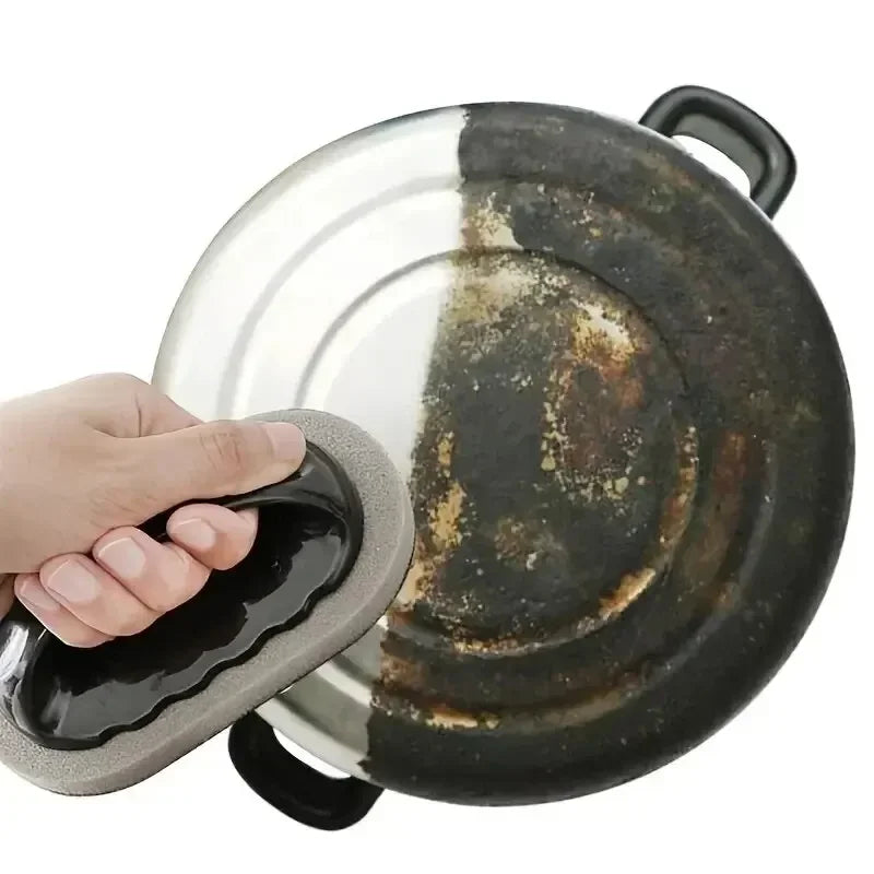 Reusable Emery Magic Sponge - Kitchen Pot Brush with Handle for Easy